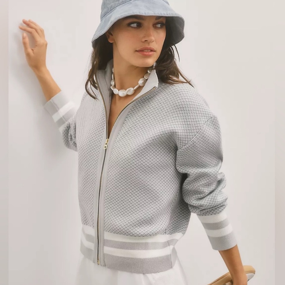 Varley Oregon Knit Sweater Jacket Light Grey Textured Zip- Up, size XS - Picture 2 of 9